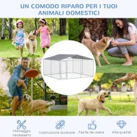 Kennel per Cani in Metallo con Tettuccio in Tessuto Oxford e Porta con Blocco, 4x4x2.3m