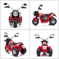 Moto Elettrica per Bambini a 3 Ruote con Luci e Suoni, Batteria Ricaricabile 6V, Velocità 2 km/h, per Bimbi da 18-36 Mesi, 72x57x56cm Rossa