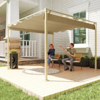 Gazebo Pergola 3x3 m con Tettuccio Retrattile, 8 Viti e 8 Picchetti, in Poliestere 180g e Metallo, Cachi