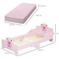 Letto per Bambini con Bordi Rialzati e 6 Gambe in Legno per Cameretta, Lettino per Bimbi da 3-6 Anni, 143x73x60cm, Rosa