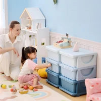 Cassettiera 6 Cassetti per Bambini 3-6 Anni con Bordi Arrotondati, in PP Blu, 75x37x56.5 cm