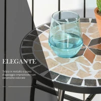 Tavolino da Giardino, Tavolo da Esterno in Metallo Nero e Ceramica, Nero e Arancione Ф36 x 58cm