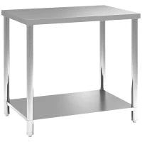 Tavolo da lavoro in acciaio inox 2 ripiani, per cucina, garage, giardino, 90 x 60 x 86 cm, argentato