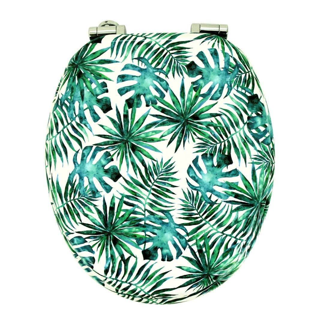 Sedile copri wc universale frizionato fantasia mdf chiusura rallentata *** fantasia piante, confezione 1