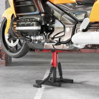 Cavalletto Alzamoto in Acciaio Capacità 150kg, Altezza Regolabile e Piano Antiscivolo, Rosso