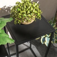 Tavolino Portapiante Set 2 Pezzi in Acciaio per Interni ed Esterni, 25x25x58.5 cm e 31x31x65 cm, Nero