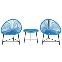 Set da Giardino in Resina Intrecciata per 2 Persone, Piano in Vetro Temperato, per Balcone Terrazza Patio, Blu