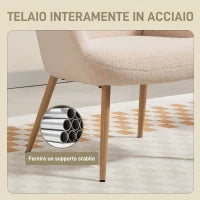 Poltrona Moderna in Tessuto Sherpa Imbottita con Schienale Alto e Braccioli, Beige