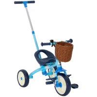 Triciclo per Bambini 2 in 1, con Manubrio regolabile, Pedali Antiscivolo, Poggiapiedi Pieghevoli e Cestino, età 2-5 Anni, Azzurro