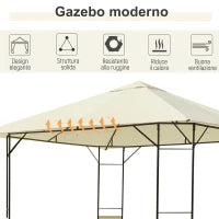Gazebo 3x3 m con Tettuccio Rinforzato e 4 Viti, in Acciaio Verniciato a Polvere, Nero e Crema