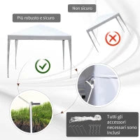 Gazebo Pieghevole con Corde e Picchetti da Giardino Tessuto Oxford 2.95x2.95M Bianco