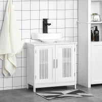 kleankin Mobiletto da Bagno Sottolavabo a 2 Ante in MDF Salvaspazio con Ripiani Regolabili 60x30x60cm Bianco