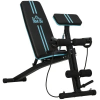Panca Multifunzione Pieghevole con Schienale Regolabile a 7 Livelli, Leg Extension, Cuscinetto ed Elastici, Blu