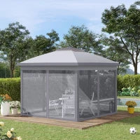 Gazebo 3 x 3 m Tenda da Giardino Pop-up con Tetto Doppio e 4 Zanzariere con Zip, Borsa per il Trasporto Inclusa, Grigio