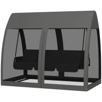 Dondolo da Giardino 2 in 1 Convertibile in Letto con Cuscini e Zanzariera, 240x140x197 cm, Grigio