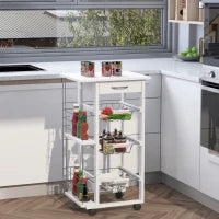 Carrello Isola da Cucina Salvaspazio in Legno di Pino, Carrello Portavivande con 4 Ruote Cassetto 3 Cesti Estraibili Portafrutta, Bianco