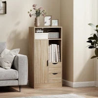 Mobile Bagno Salvaspazio Slim con 2 Cassetti, Ripiani e Armadietto, 50x25x100 cm, Legno Naturale