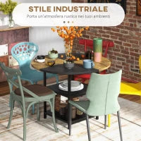 Tavolo da Pranzo per 4-6 Persone con 2 Ripiani Integrati, in Acciaio e MDF, Ø100x76 cm, Nero e Marrone