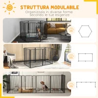 Recinto per Cani Grandi a 6 Pannelli Modulabili in Acciaio, 164x83x100 cm, Nero