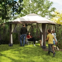 Gazebo da Giardino 4 x 4 m, Gazebo con Pareti a Rete, Protezione UPF50+, Gazebo Regolabile in Altezza, Beige