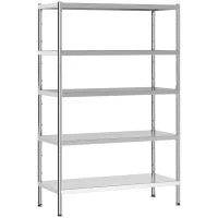 Scaffale da Cucina a 5 Livelli Regolabili su 13 Altezze Diverse, in Acciaio Inox, 91x40x139 cm, Argento