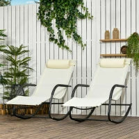 Set da 2 Sdraio a Dondolo con Poggiatesta e Braccioli, 67x144x87 cm, Grigio e Beige