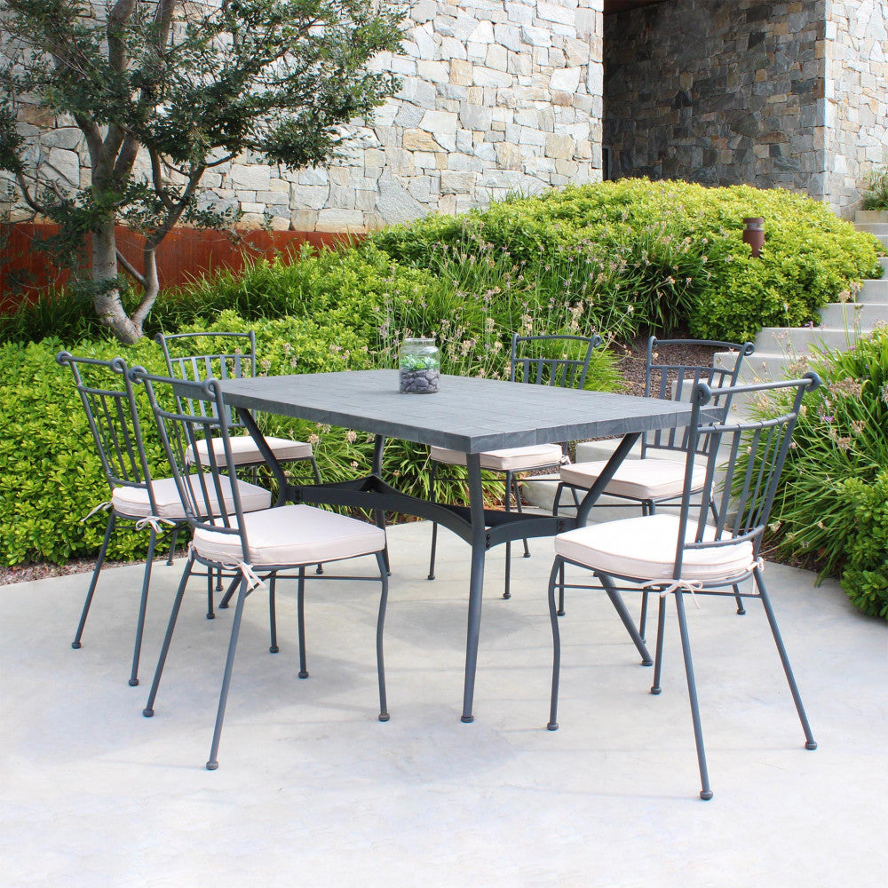 Tavolo Ceramica E Ferro Verniciato Rettangolare Minosse 160X90 Cm Grigio Scuro