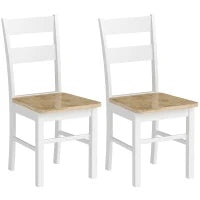 Set di 2 Sedie da Cucina, Legno di Gomma, Piedini protettivi, Schienale leggermente curvato, Bianco