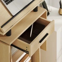Podio con Ruote, Podio con Pannelli Laterali Pieghevoli, Tavolo per Laptop con Cassetto e Ripiani, Finitura Rovere