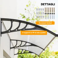 Pensilina Tettoia da Esterno 195x75cm, Tettoia per Esterno in Policarbonato e Alluminio, per Balcone Finestre e Porte, Trasparente