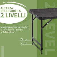 Tavolo da Giardino Pieghevole per 4 Persone con Altezza Regolabile, in Acciaio e HDPE, 118x60x74 cm
