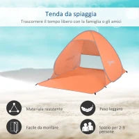 Tenda da Spiaggia Pop Up con Protezione UV 30+ e Borsa di Trasporto, 200x150x119 cm, Arancione