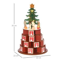 Calendario Avvento di Natale a Cono con Motivi a Tema e 10 Luci a LED, 22x22x35 cm, in Compensato, Rosso Verde e Giallo