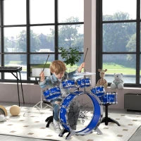Set Batteria per Bambini con Grancassa con Pedale, Tamburi, Piatto e Sgabello, Età 3-6 Anni, Blu