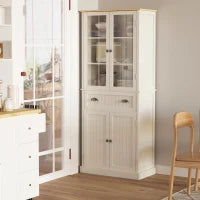 Mobile Dispensa a 5 Livelli con Cassetto Centrale in MDF e Truciolato, 76x40x182.5 cm, Bianco Crema