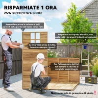Casetta da Giardino in Legno 1.8x2m con Porta Doppia, Finestra e Base Inclusa, Colore Legno