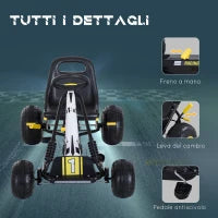 Go-Kart a Pedali per Bambini con Sedile Regolabile, Freno e Frizione, 95x66.5x57cm, Bianco Nero