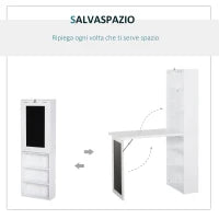 Scrivania PC Pieghevole con Libreria a 9 Ripiani in Legno e Metallo, 98x51x153 cm, Bianco