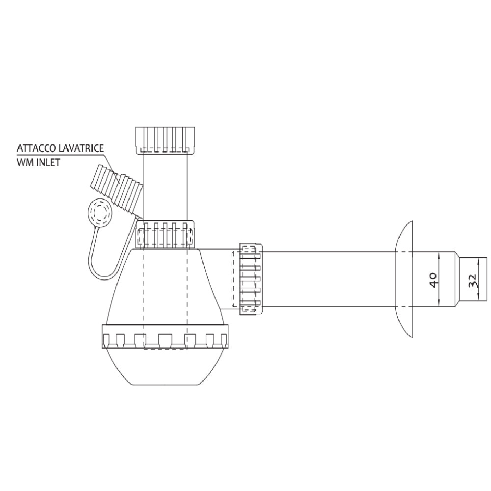 Sifone moplen 1 via attacco lavatrice plastica bianco