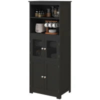 Credenza Buffet da Cucina, Mobile da Archiviazione Multi-Ripostiglio, 60L x 30P x 162H cm, Nero