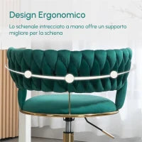 Sedia Girevole da ufficio e per Trucco o Salotto, Poltroncina in Velluto con Altezza Regolabile, per Sedia da Studio, Verde