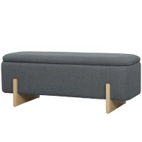Pouf con Spazio di Archiviazione, Panca con Imbottitura in Schiuma, Tessuto Effetto Lino, 111 x 44 x 44,5 cm, Grigio Scuro