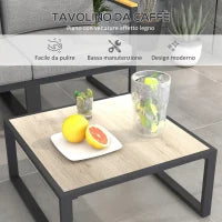 Salotto da Giardino con Divano e Tavolino in Alluminio con Cuscini Imbottiti, Grigio