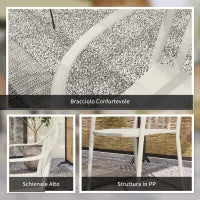 Set 4 Sedie da Giardino Impilabili in PP con Schienale Alto e Braccioli, 57x54x78 cm, Grigio Chiaro