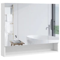 kleankin Armadietto da parete per bagtho con specchio, armadietto da toilette 3 porte a specchio, ripiani regolabili, 90x15x75cm, bianco