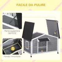 Casetta per Cani in Legno con Design Rialzato, Tenda Protettiva e 2 Finestre, 109x79x72 cm
