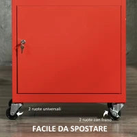 DURHAND Carrello Porta Attrezzi 2 in 1 con Cassetta Rimovibile e Armadietto con Chiave in Acciaio, Rosso