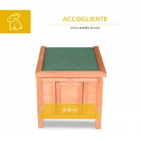 Gabbia per Conigli in Legno da Esterno con Tetto in Asfalto e Rampa Antiscivolo, 42x51x43cm, Rosso Arancione