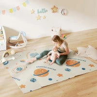 Tappeto per Bambini 0-6 Anni a Tema Spazio con Superficie Impermeabile in XPE Multicolore, 196x176x1.5 cm