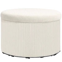 Pouf Poggiapiedi contenitore rotondo, in velluto a coste, capacità 120 kg, Ø 60 x 41 cm, Beige